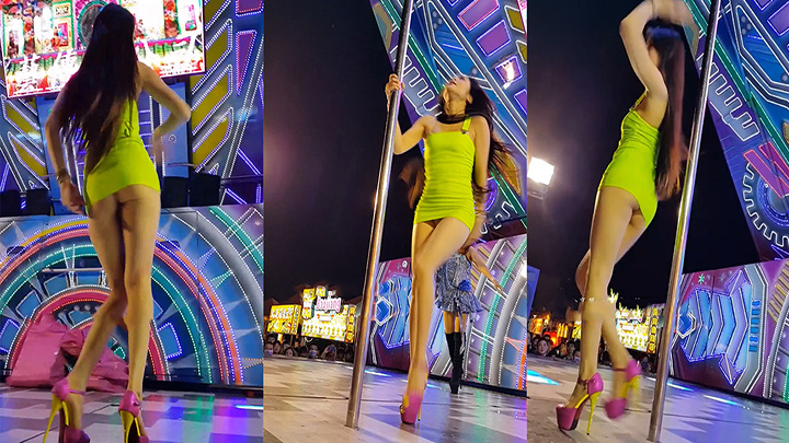 云南某夜市大尺度钢管舞表演